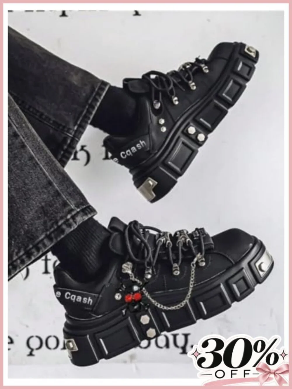 Men's Goth Combat Punk Boots Chunky Buckle Strap Rivet Embellished